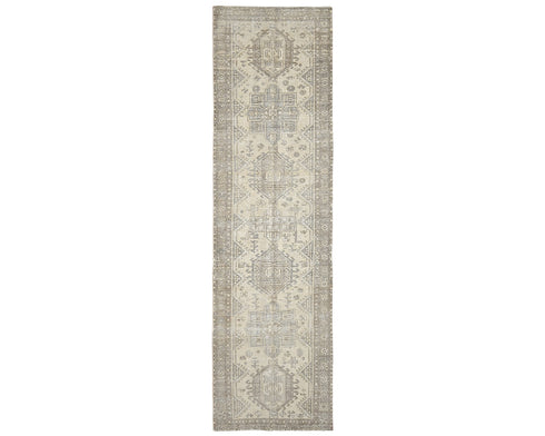 12 Ft Vintage Brown Persian Style Hand Knotted Distressed Low Pile Wool Runner Rug